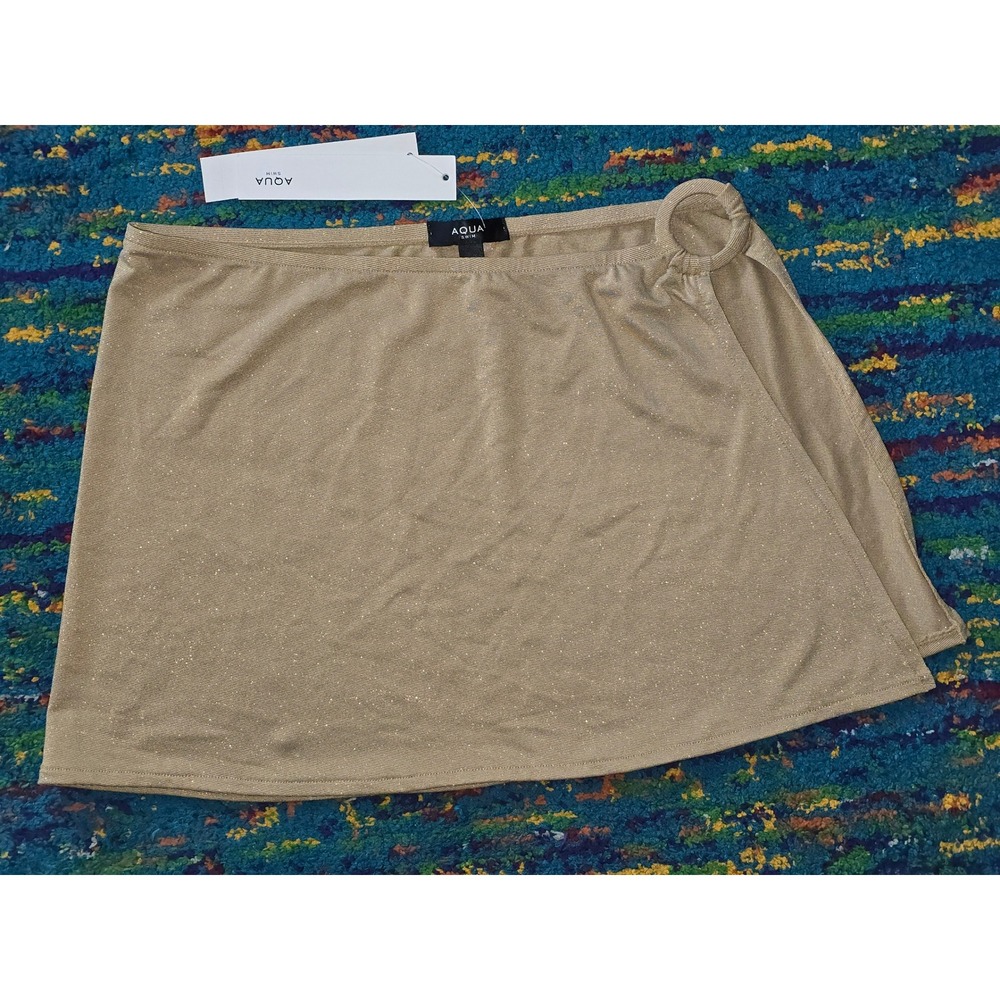 NWT Aqua Swim Sarong Skirt Gold Shimmer Metallic O-Ring Wrap Cover-Up  Small